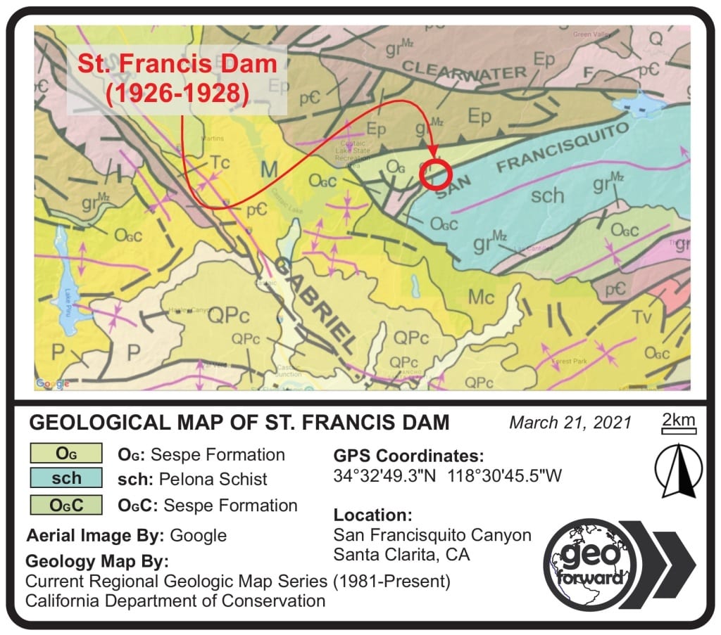 Map of St. Francis Dam Disaster Flood Path by Geo Forward 2021 » Geo 